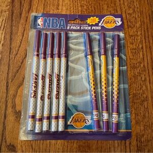 NIP NBA LOS ANGELES LAKERS 8 Pack Stick Pens, 5 Black + 3 Blue, vintage